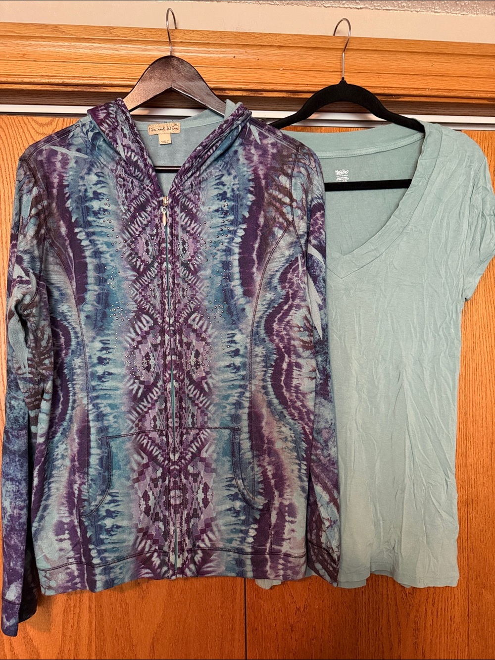 Tie-Dye Zip Hoodie in Teal & Purple with teal short sleeve-Two pieces